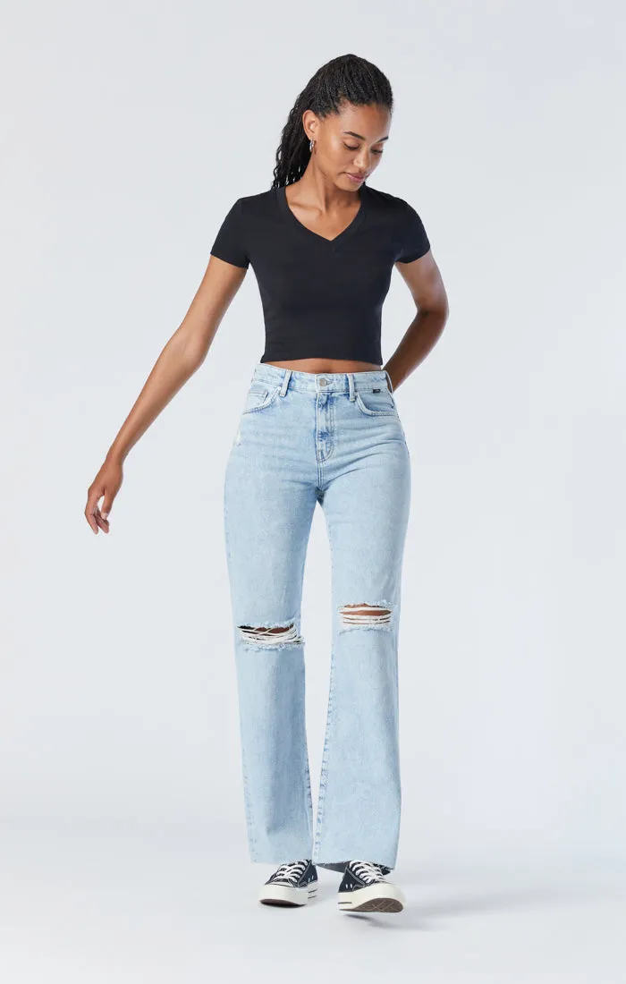 BARCELONA WIDE LEG JEANS IN BLEACHED RIPPED ORGANIC BLUE