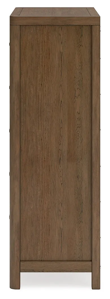 Cabalynn King Panel Bed with Storage with Mirrored Dresser, Chest and Nightstand in Light Brown