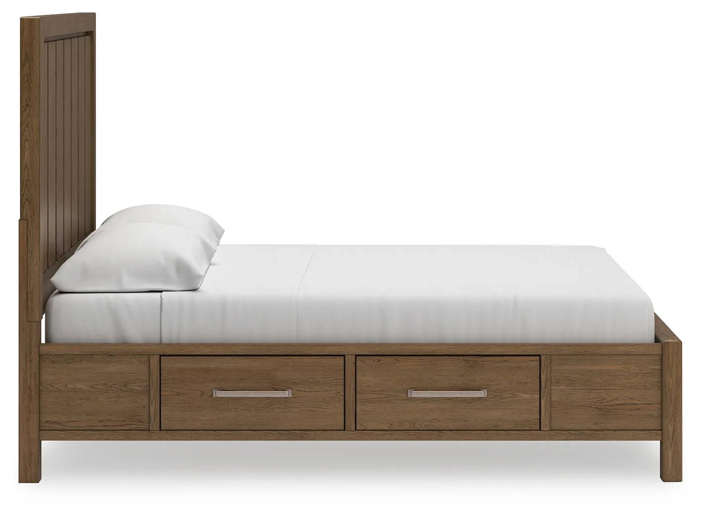 Cabalynn King Panel Bed with Storage with Mirrored Dresser in Light Brown