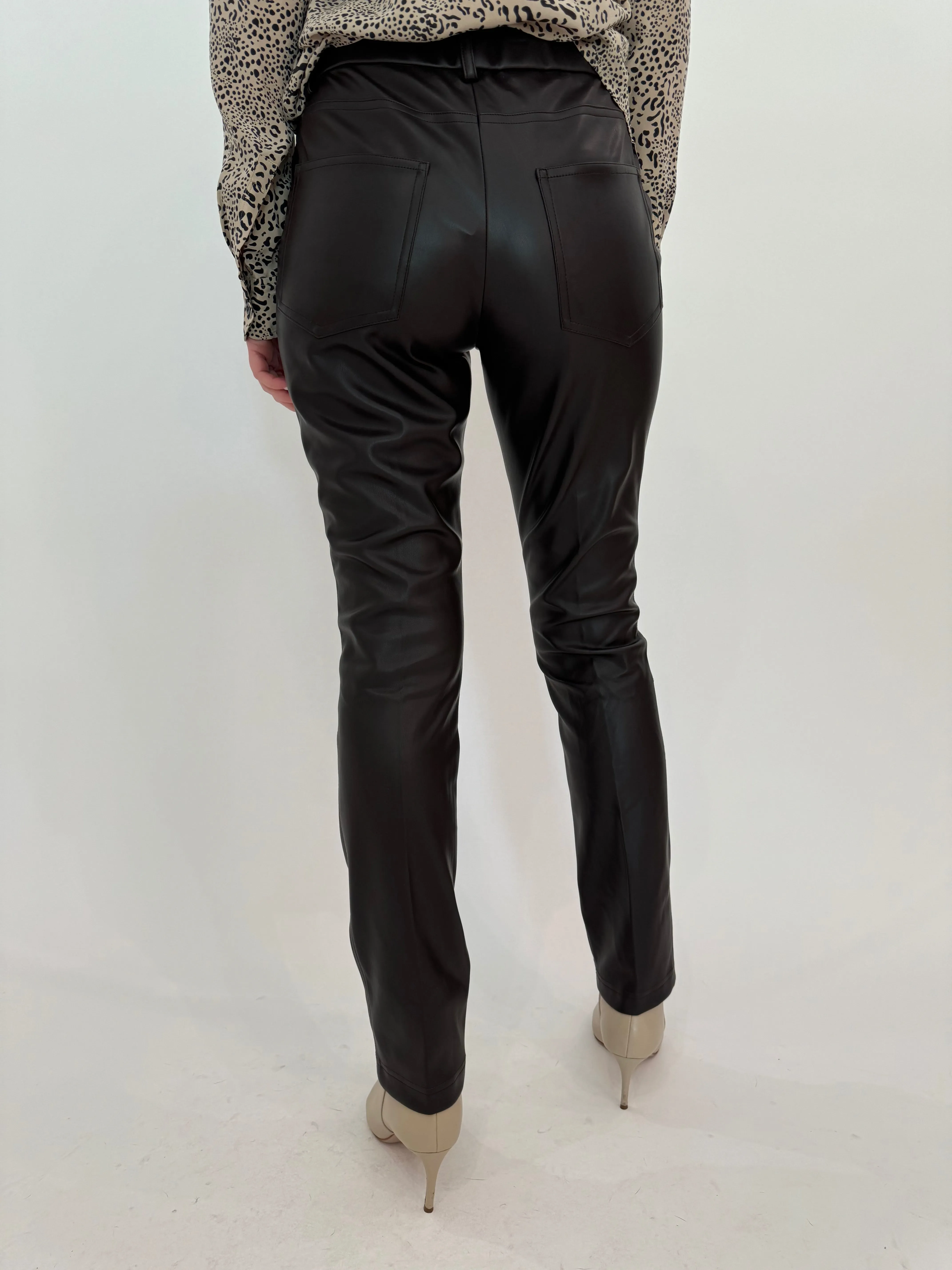 Jilian Faux Leather Slim Jeans - Brown