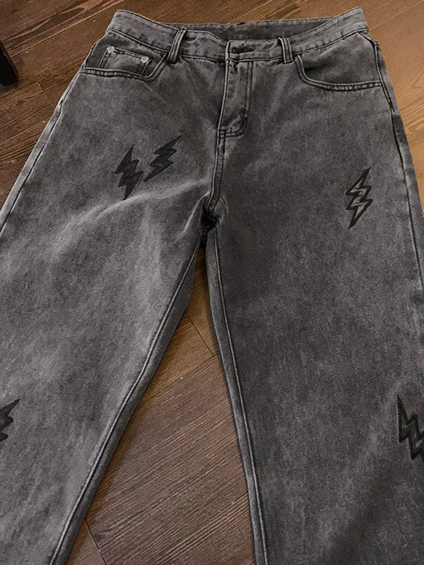 Men's Lightning Embroidered Straight Jeans
