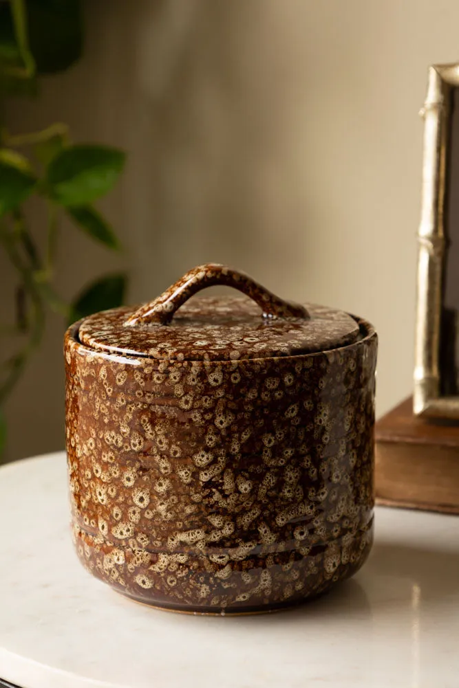 Mottled Brown Lidded Pot
