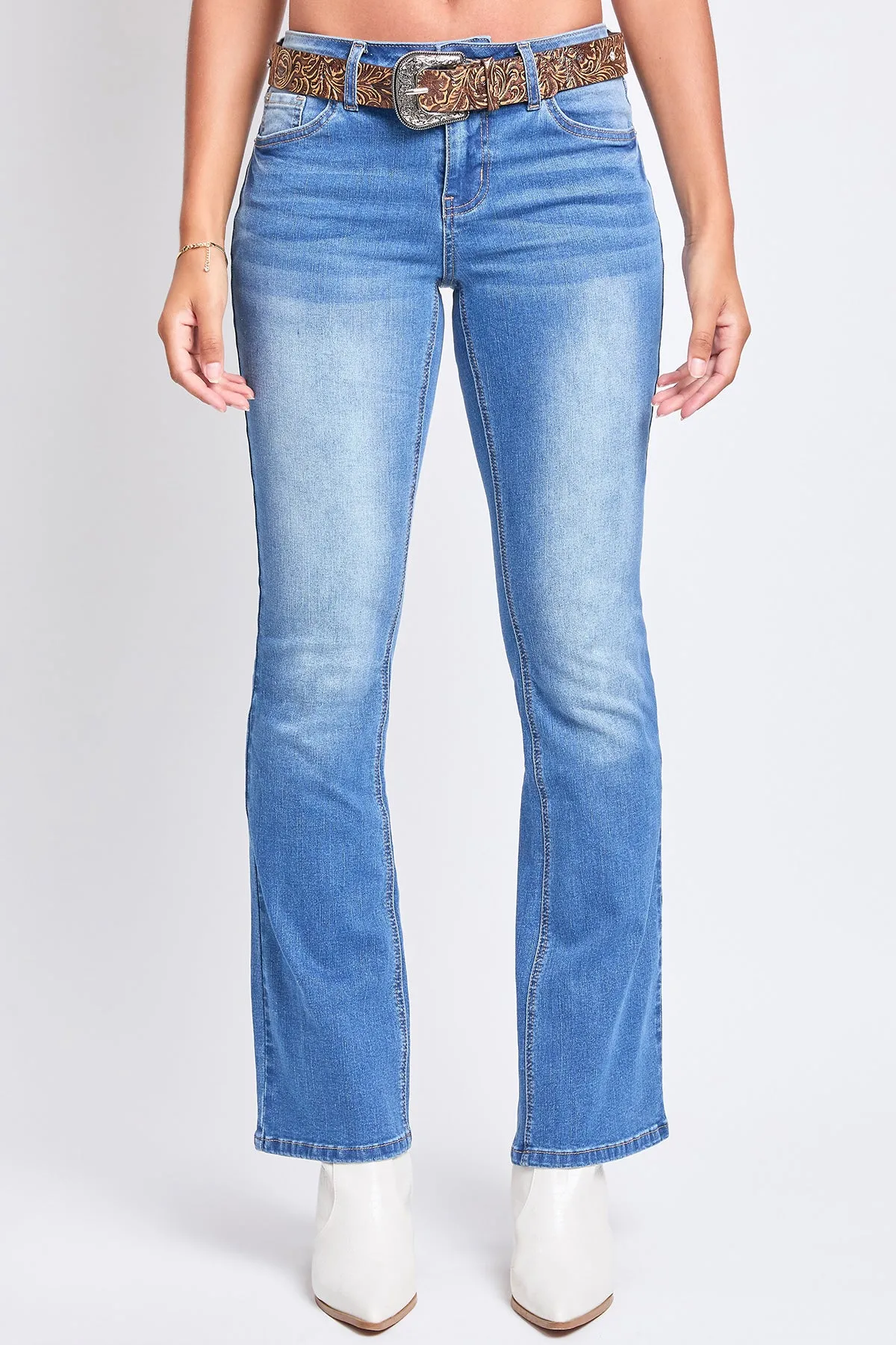 Women's Mid Rise Western Belted Bootcut Jeans